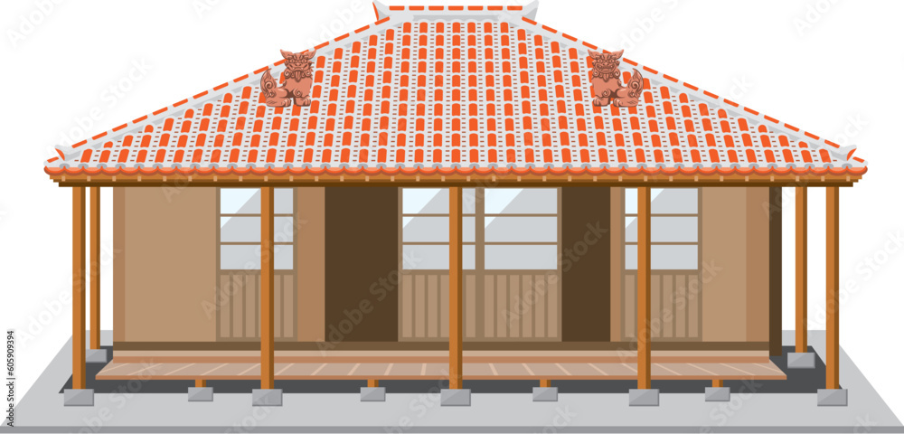 沖縄県の古民家 赤瓦屋根のイメージイラスト の Stock ベクター