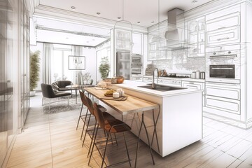 stylish kitchen interior with modern furniture. generative ai