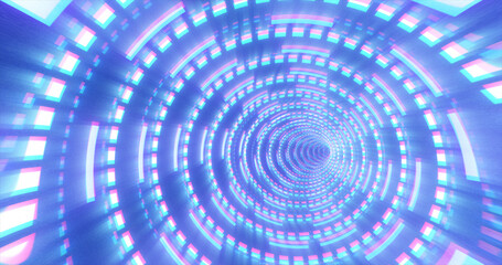Poster - Abstract futuristic blue hi-tech tunnel from energy circles and magic lines background