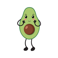 Wall Mural - Vector avocado icon in kawaii style. Avocado fruits in a flat design. Vector