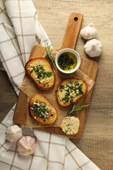 Wall Mural - Tasty toasts with garlic, homemade products appetizer