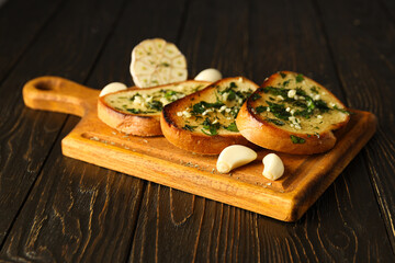 Wall Mural - Tasty toasts with garlic, homemade products appetizer