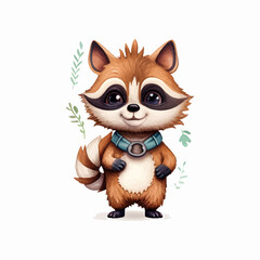 Wall Mural - cute raccoon mascot painting vector illustration