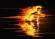 3d illustration that combines the effect of flames on the silhouette of a running person