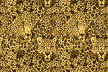 Trendy Leopard Pattern Horizontal Background. Vector Hand Drawn Wild Animal Cheetah Skin, Leo Face Natural Texture For Fashion Print Design, Banner, Cover, Wallpaper