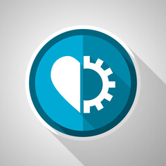Aufkleber - Heart and cogwheel symbol, flat design vector blue icon with long shadow