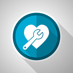 Poster - Wrench and heart symbol, flat design vector blue icon with long shadow