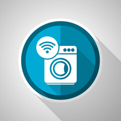 Aufkleber - Washing machine, internet, wifi symbol, flat design vector blue icon with long shadow