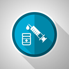 Poster - Vaccine, syringe symbol, flat design vector blue icon with long shadow