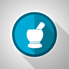 Aufkleber - Mortar, pestle, pharmacy concept symbol, flat design vector blue icon with long shadow