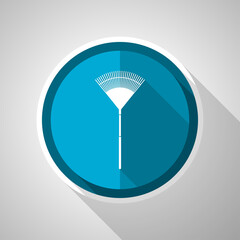 Poster - Rake, gradening too symbol, flat design vector blue icon with long shadow