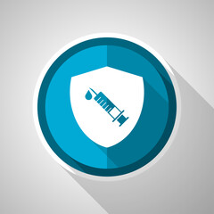 Poster - Vaccine shield concept symbol, flat design vector blue icon with long shadow