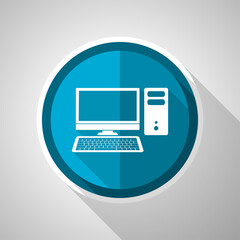 Poster - Computer, desktop symbol, flat design vector blue icon with long shadow