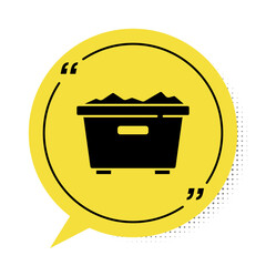 Poster - Black Trash can icon isolated on white background. Garbage bin sign. Recycle basket icon. Office trash icon. Yellow speech bubble symbol. Vector