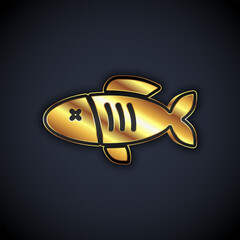 Poster - Gold Dried fish icon isolated on black background. Vector