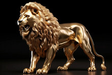 Golden Statue Of Lion On Black Background. Digitally Generated AI Image
