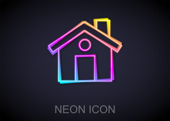 Wall Mural - Glowing neon line House icon isolated on black background. Home symbol. Vector