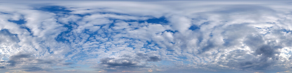 Wall Mural - seamless evening cloudy blue sky dome hdri 360 panorama view with zenith and beautiful clouds for us