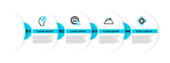 Poster - Set line Project team base, Mountains with flag, Create account screen and Head hunting concept icon. Vector