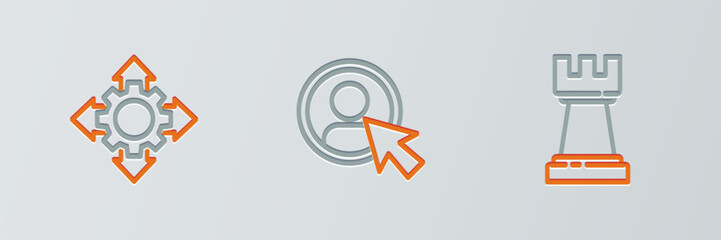 Poster - Set line Chess, Project team base and Create account screen icon. Vector