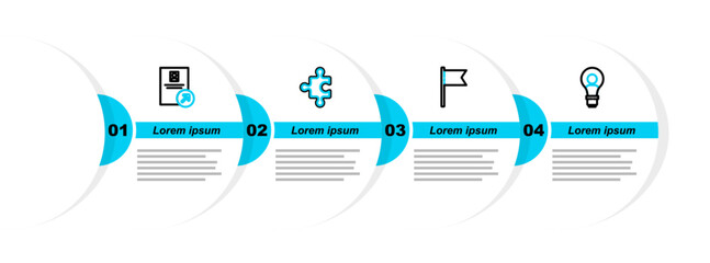 Canvas Print - Set line Head with lamp bulb, Location marker, Piece of puzzle and Job promotion icon. Vector