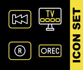 Poster - set line smart tv, record button, and rewind icon. vector