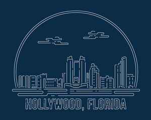 Sticker - Hollywood, Florida - Cityscape with white abstract line corner curve modern style on dark blue background, building skyline city vector illustration design