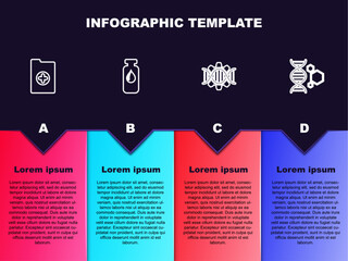 Sticker - Set line Clinical record, Medical vial, ampoule, Genetic engineering and . Business infographic template. Vector