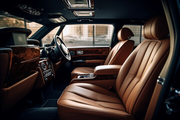 Modern interior of premium car with leather seats. generated ai