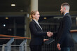 © เลิศลักษณ์ ทิพชัย - 2 business women and men shaking hands in the office end of a successful meeting businessman handshake