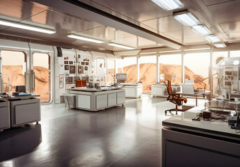 Wall Mural - futuristic interior of a laboratory or scientific station on a planet. created with generative ai te