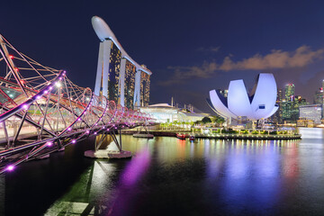 Canvas Print - Singapore skyline at night - Marina bay