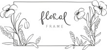 Frames From From Poppy And Lavender Flower. Sketch In Lines, Freehand Drawing. Vector Illustration, Summer Flowers Border.