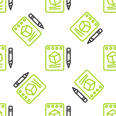 Poster - Line Sketch on paper icon isolated seamless pattern on white background. Vector
