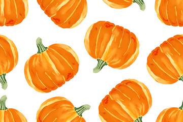 Wall Mural - seamless watercolor pattern with orange pumpkins isolated on white background