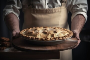 Sticker - cook, with a plate of fresh homemade pie ready for serving, created with generative ai