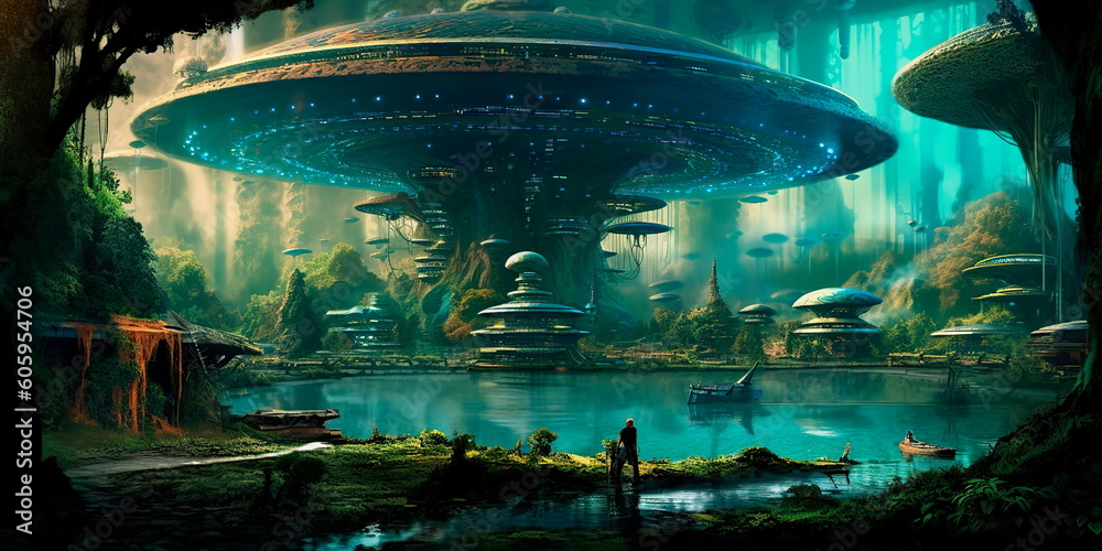 alien planet with exotic landscapes, strange creatures, and alien ...