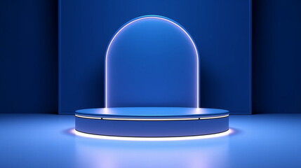 3D realistic modern minimal style empty neon colors podium on pink and blue gradient background. Generative AI
