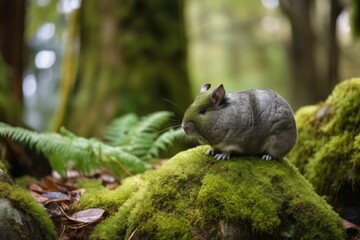 Sticker - exotic pet with moss-covered rock in natural forest setting, created with generative ai