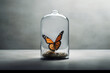 butterfly trapped in a glass jar, represent the confined and misunderstood. generative AI
