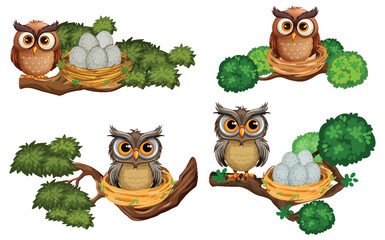 Wall Mural - set of cute owl cartoon