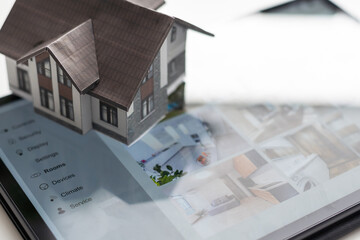 Poster - Small house model is on table and icons home electronics devices connecting with wireless. Smart home controlled and Automation system technology of things