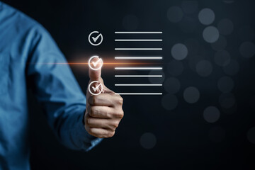 Aufkleber - Checklist Quality management with Quality Assurance or QA and Quality Control or QC and improvement. Standardization, certification. Compliance to regulations service and standards...