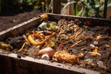 Sticker - close-up of composting bin, with worms and other organisms visible, created with generative ai