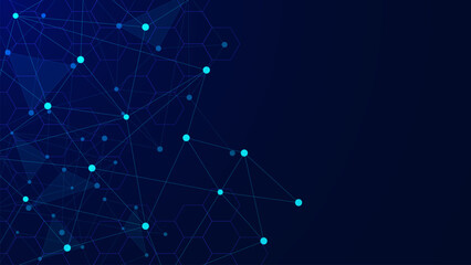 Scientific hexagon pattern with dots and lines connection. Molecule structure for medical, chemistry, science, social network and technology background.