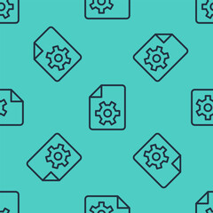 Poster - Black line Document settings with gears icon isolated seamless pattern on green background. Software update, transfer protocol, teamwork tool management. Vector