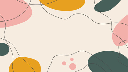 minimal aesthetic vector banner. abstract hand drawn organic shapes and curve lines on beige backgro