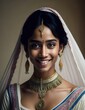 © Pictures Paradise - Portrait of beautiful smiling young Indian Hyderabadi woman in elegant wedding bridal dress.