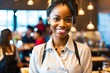 © Pictures Paradise - Portrait of smiling african american waitress in elegant restaurant looking at camera with bokeh background.