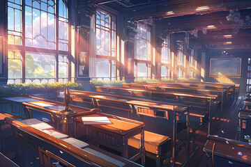 university lecture hall digital art illustration. generative ai